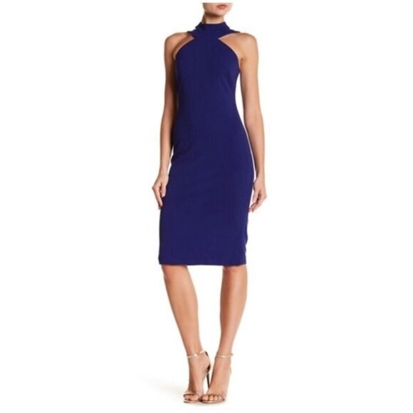 bebe - Mock Neck Strappy Crepe Dress - royal blue - size 6 - Picture 1 of 3